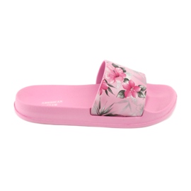 Pantofole rosa American Club profilate a fiori bianca grigio verde