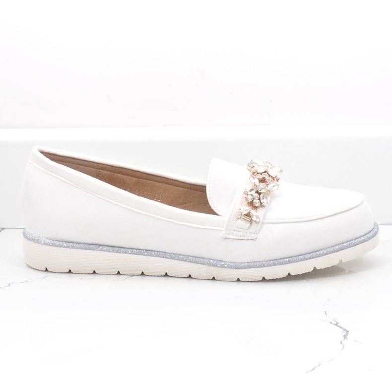 Scarpe slip-on bianche con zirconi G-9237 bianca