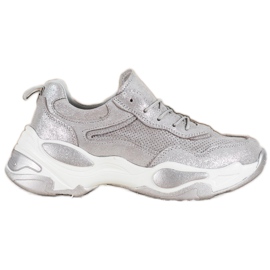 Goodin Scarpe da ginnastica in pelle d'argento grigio