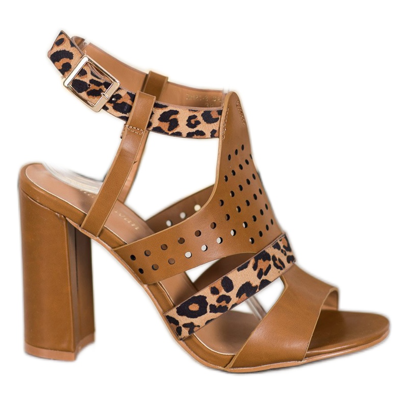 Small Swan Sandali traforati con stampa leopardata marrone