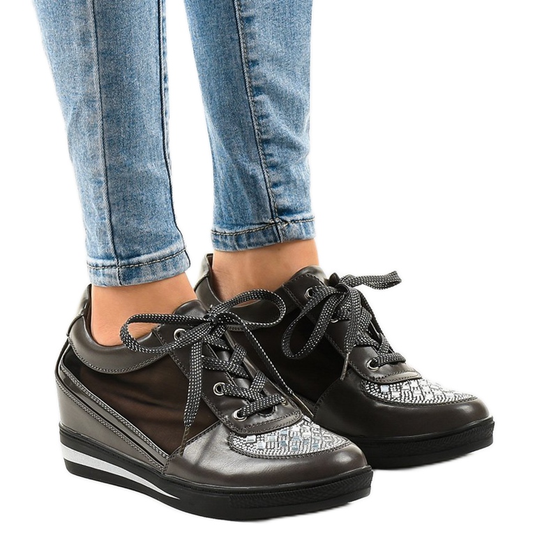 Sneakers in rete grigia sulla zeppa TL-29 grigio