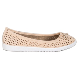 SHELOVET Ballerina traforata con fiocco marrone