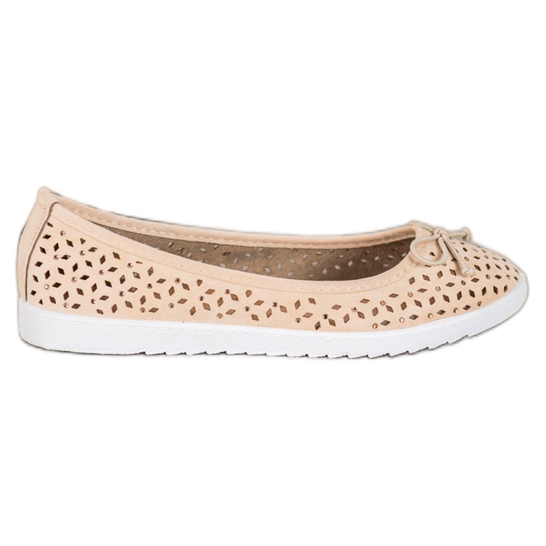 SHELOVET Ballerina traforata con fiocco marrone