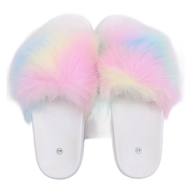 Infradito con pelliccia arcobaleno CK153P ​​​​White bianco multicolore