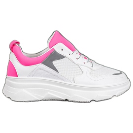 SHELOVET Sneakers casual in ecopelle bianco rosa