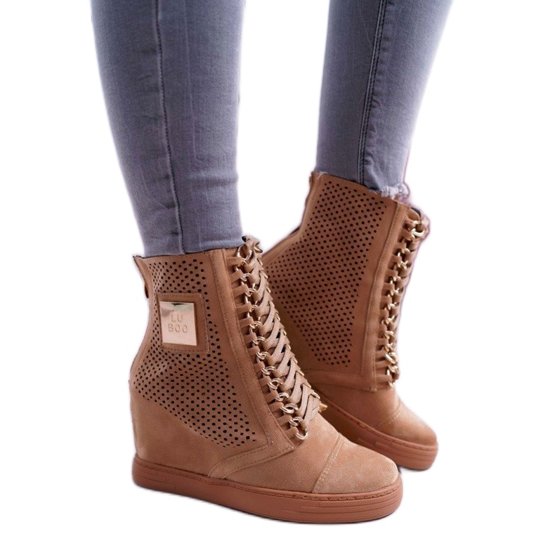 LU BOO Scarpe cammello, sneakers donna traforate B-3EA marrone