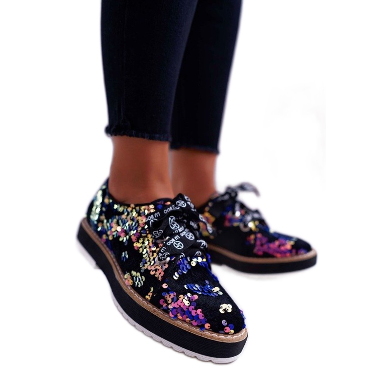 LU BOO Lxc Scarpe stringate viola da donna con paillettes multicolore