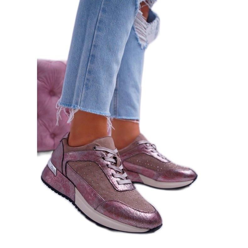 Sergio Leone Scarpe sportive beige da donna sneakers SP005 marrone rosa