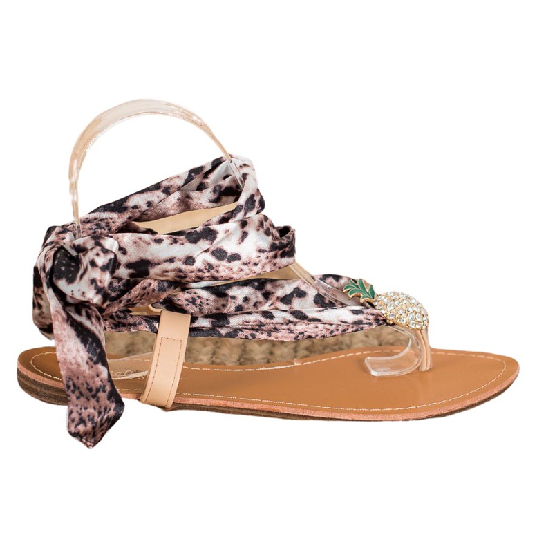 SHELOVET Sandali legati con ananas marrone multicolore