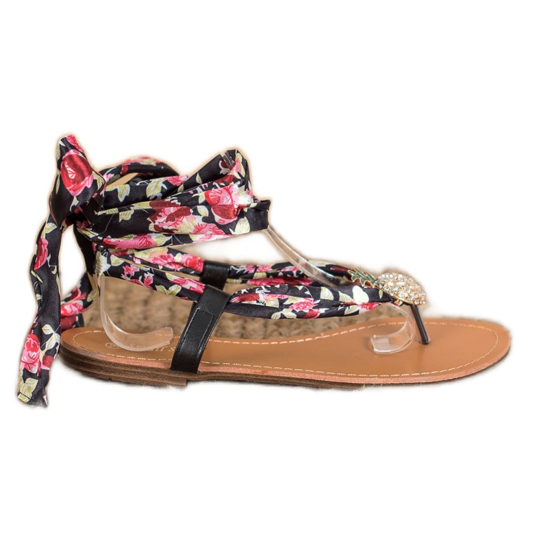SHELOVET Sandali legati con ananas nero multicolore