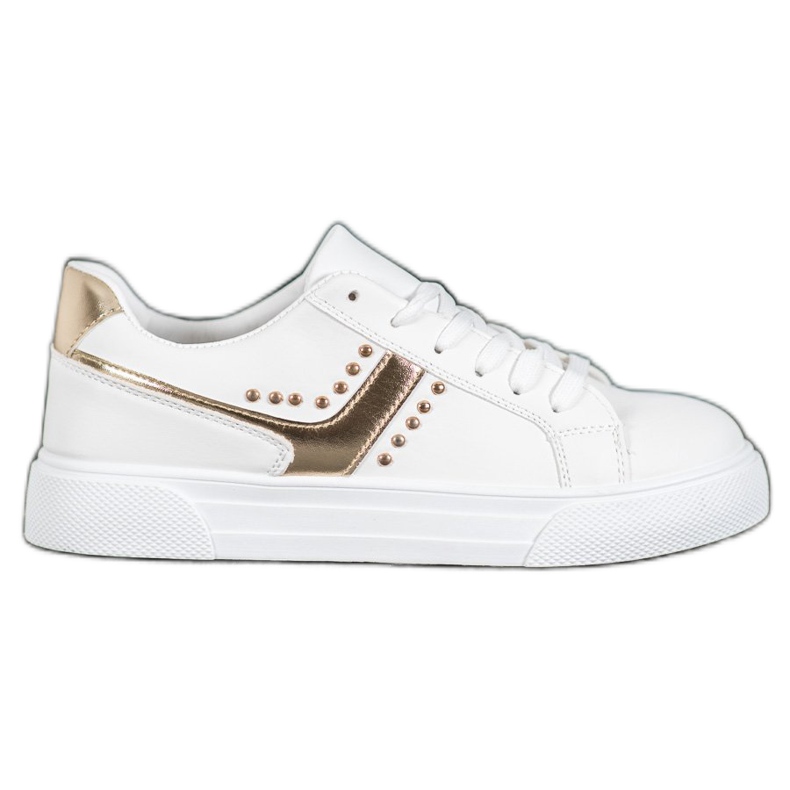 SHELOVET Scarpe legate con ornamenti dorati bianca