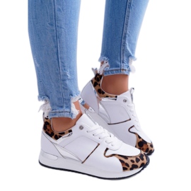 Scarpe da donna bianche sneakers leopardate 19009 bianca