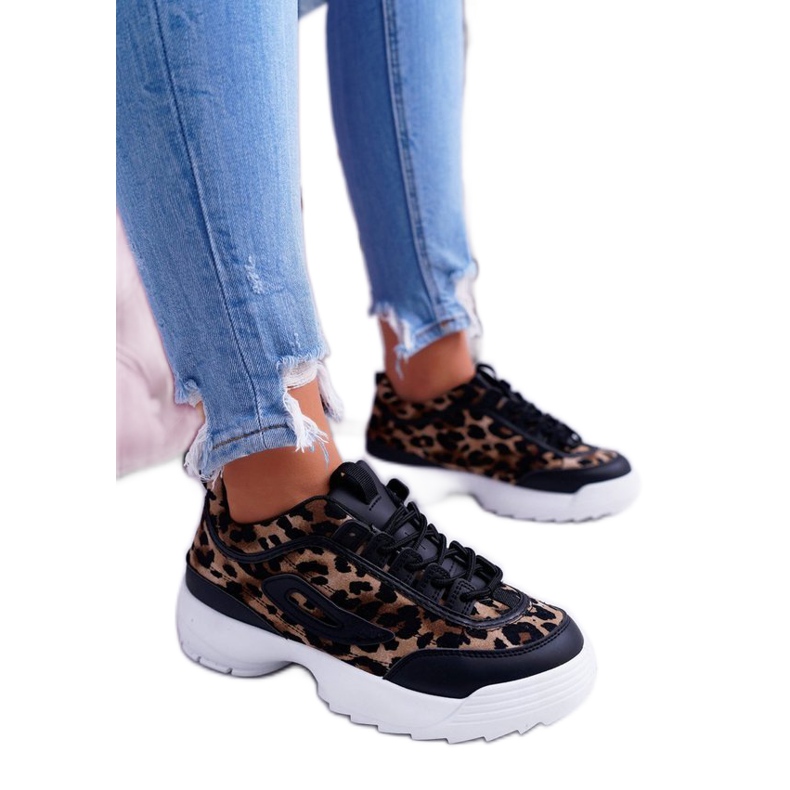 NFR Scarpe sportive nere, sneakers leopardate B-02 marrone nero