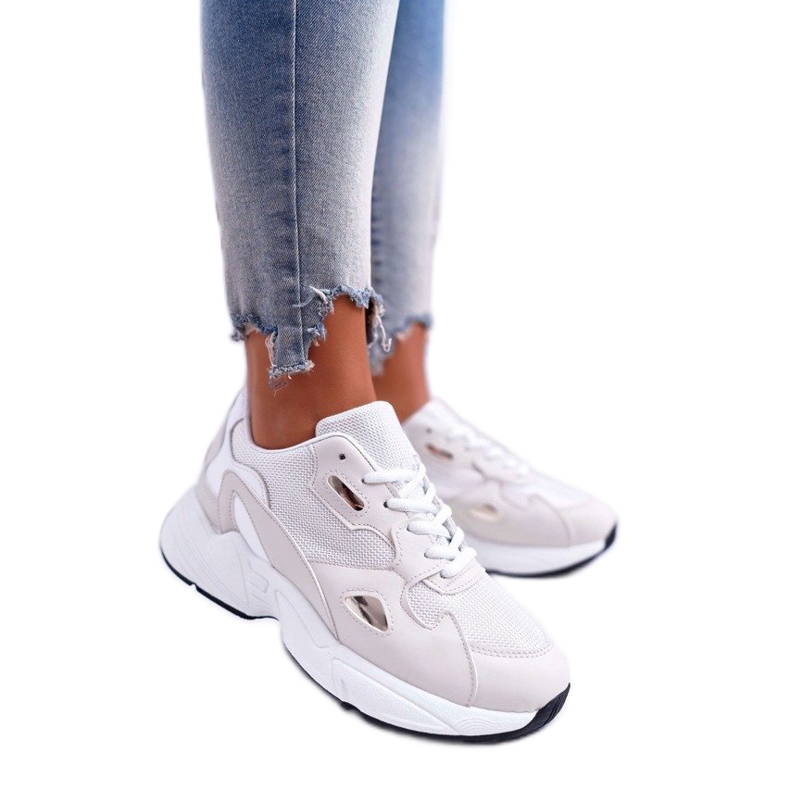 FRJ Scarpe sportive da donna bianche e beige R-02 bianca marrone