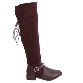 Stivali marroni con tacco piatto 688-3 Brown II Quality marrone