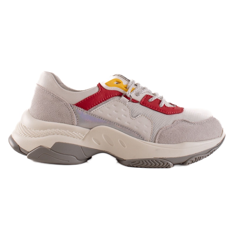 Goodin Comode scarpe da ginnastica in pelle bianca grigio multicolore