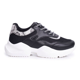 SEA Scarpe sportive da donna in pelle di serpente nera BL192 nero