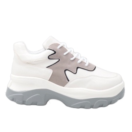 Sneakers sportive bianche e grigie in ecopelle E3260 bianca grigio