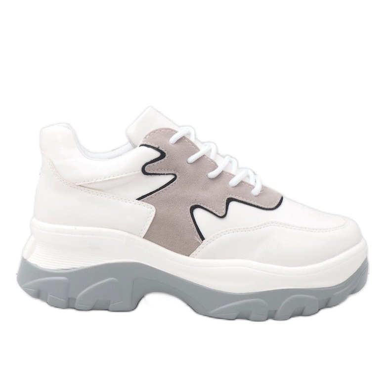Sneakers sportive bianche e grigie in ecopelle E3260 bianca grigio