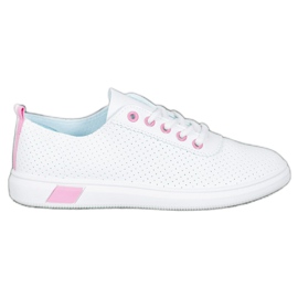 SHELOVET Sneakers Traforate Con Ecopelle bianco rosa