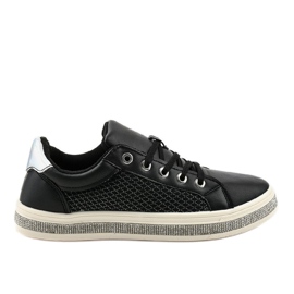 Sneakers nere decorate con zirconi 1153-Y nero grigio