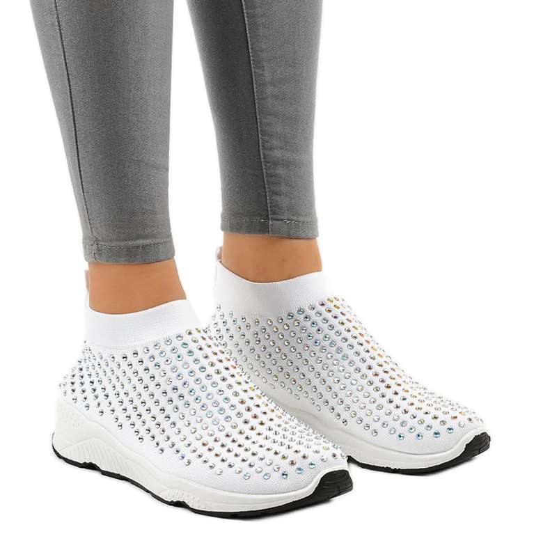 Scarpe sportive bianche con zirconi LG27 bianca