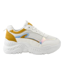 Sneakers sportive bianche con inserti gialli 878 bianco giallo