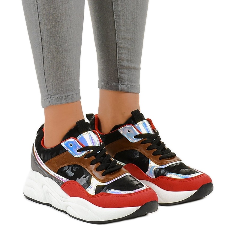 Sneakers nere, sneakers sportive C9218 marrone nero rosso grigio multicolore