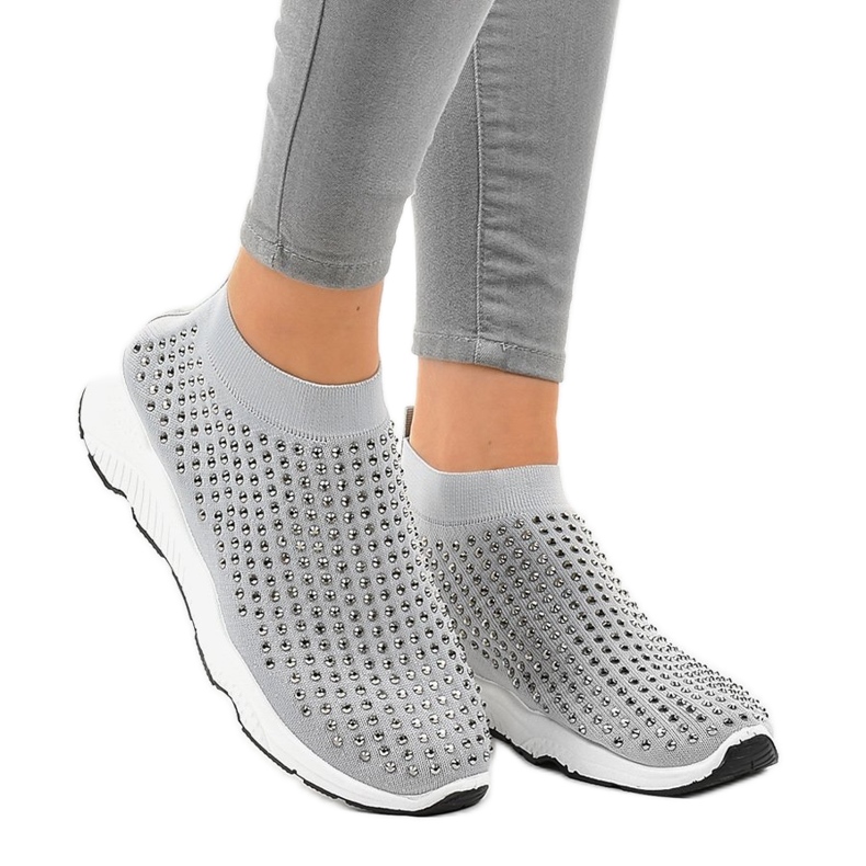Scarpe sportive grigie con zirconi LG27 grigio