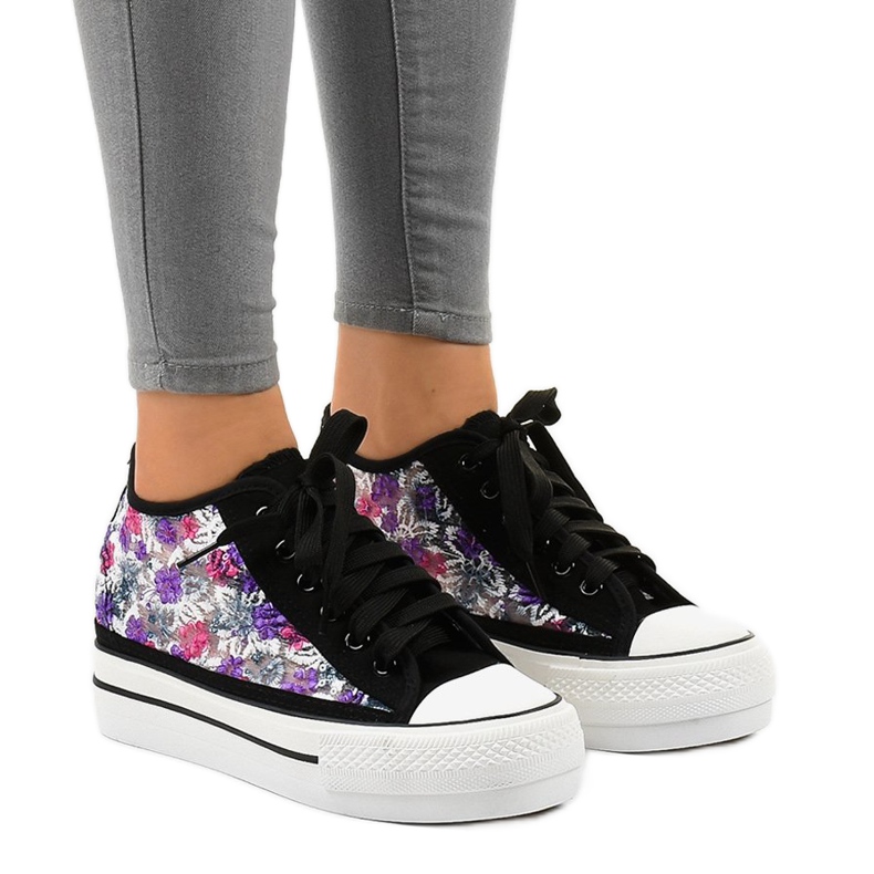 Sneakers nere in pizzo JX-61 nero viola rosa