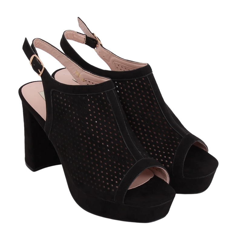 Sandali neri traforati con tacco alto 9R82 Black nero