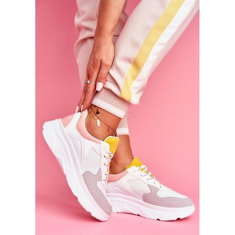 BUGO Sneakers sportive bianche e rosa B0-545 bianca