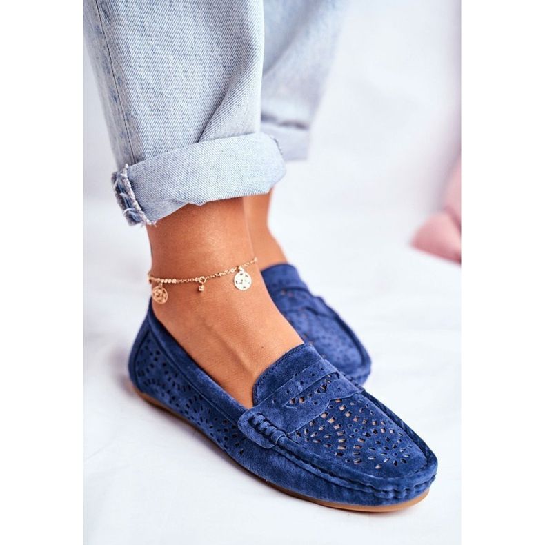 S.Barski Mocassini traforati in camoscio blu navy LR92309