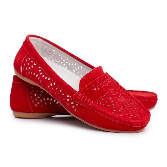 S.Barski Mocassini traforati in camoscio rosso LR92309