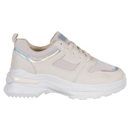 SHELOVET Sneakers Beige Con Effetto Holo
