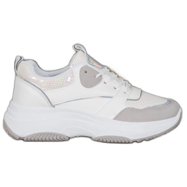 Ideal Shoes Scarpe da ginnastica casual con piattaforma bianco grigio