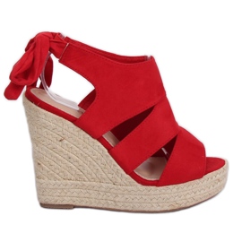 Espadrillas rosse su zeppe, rosso 77-77 Rosso