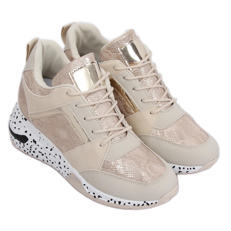 Beis scarpe sportive con zeppa beige e oro
