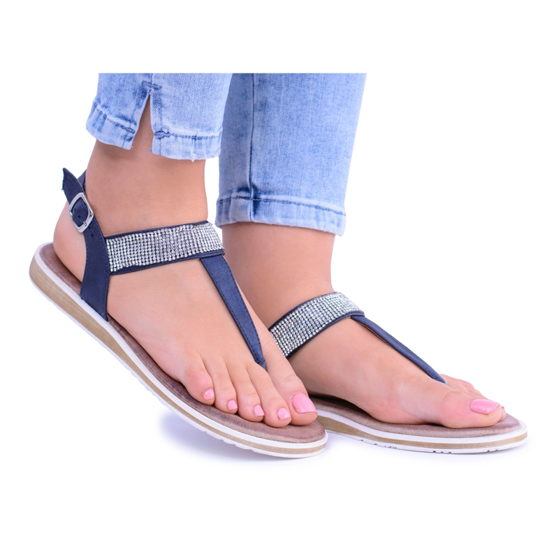 S.Barski Sandali piatti Vamos blu navy da donna