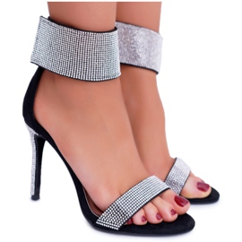 Sandali Da Donna Con Tacco Alto Lu Boo Con Cubic Zirconia Velcro Nero Show