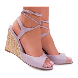 Sandali Con Zeppa Laura Messi 1944 Pelle Viola Chiaro Lenormo