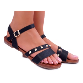 S.Barski Sandali Donna Piatto Borchie Oro Nero Raven