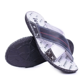 Iguana Pantofole da uomo in pelle chiara blu navy Okay