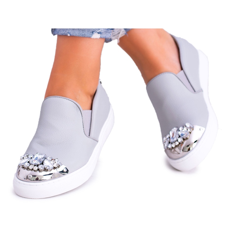 Sneakers Lu Boo Grigie Slip On con Cristalli grigio