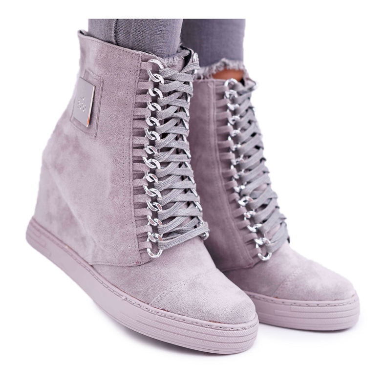 Sneakers Donna Lu Boo Con Catene Scamosciato Grigio Monica