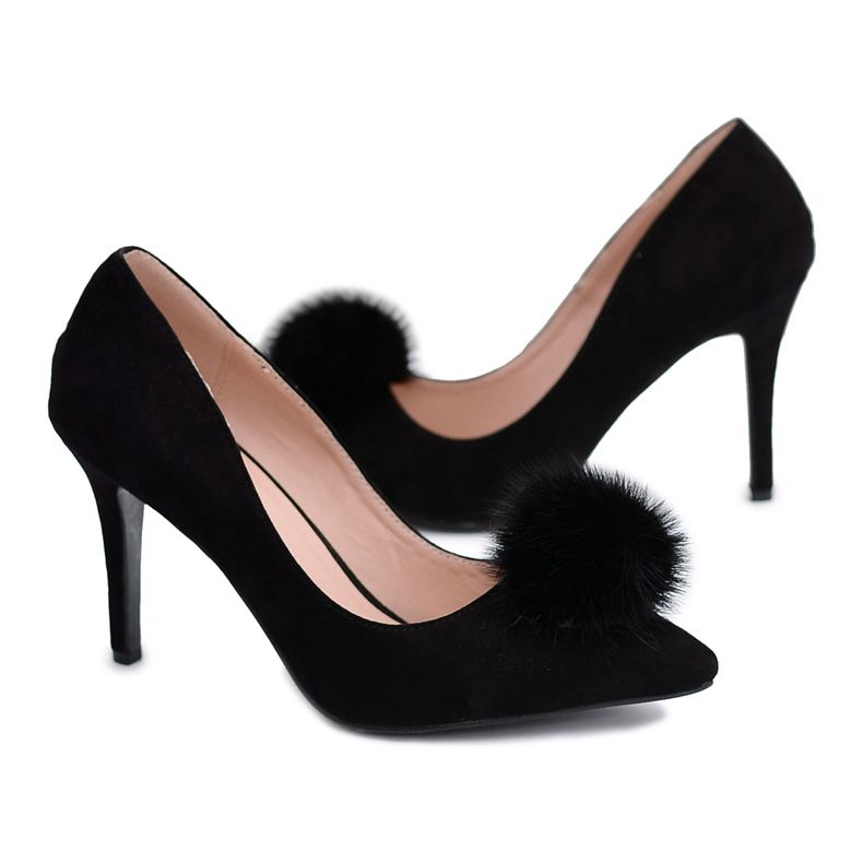 Pompon Lu Boo con tacco a spillo in camoscio nero da donna