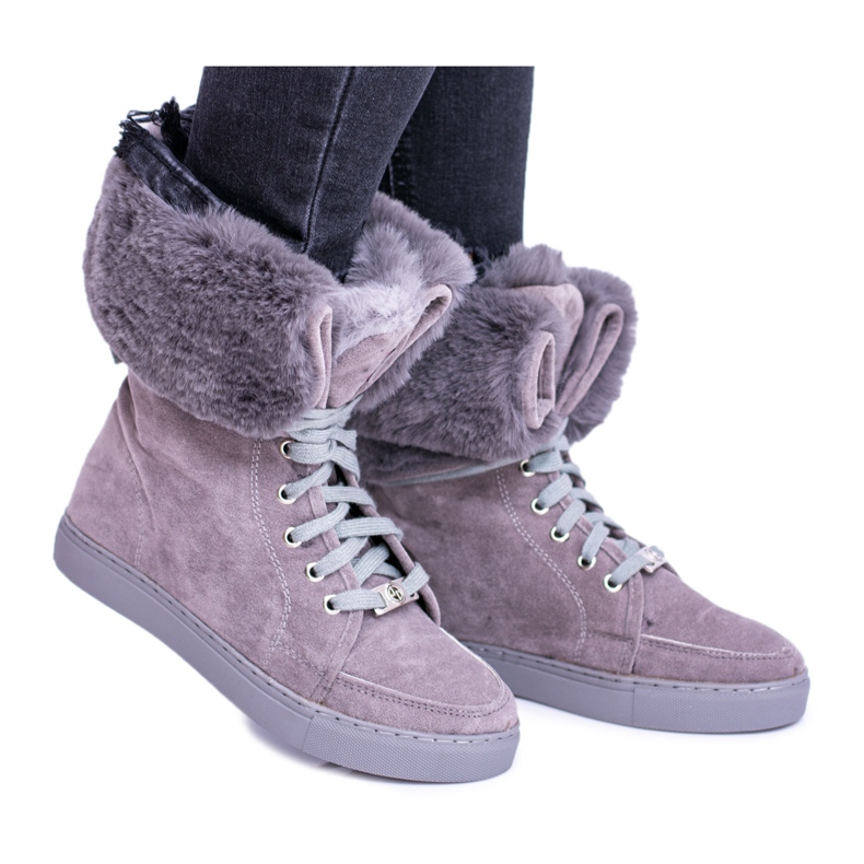 Stivaletti scamosciati grigi Lu Boo Timberki con pelliccia grigio