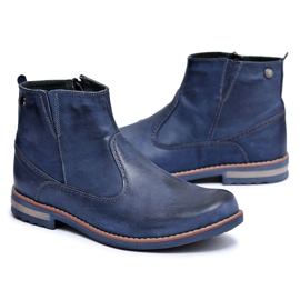 KOMODO Stivaletti Uomo in Pelle Blu Navy Stivaletti Jodhpur Con Cerniera Serni