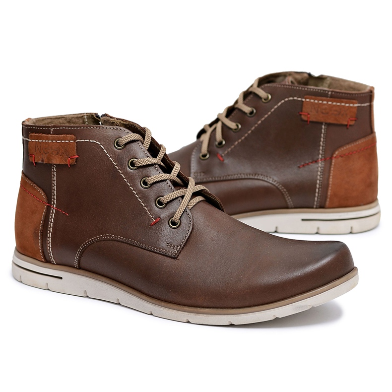 Neex Stivali Caldi da Uomo in Pelle Fresco Brown marrone