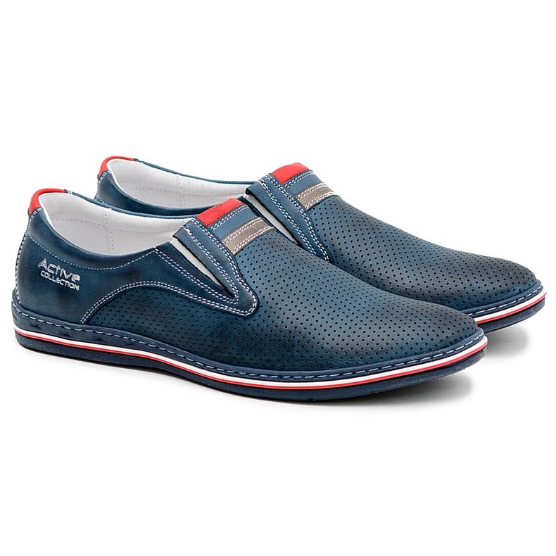 Joker Scarpe Slip On da uomo in pelle blu navy traforata Mello
